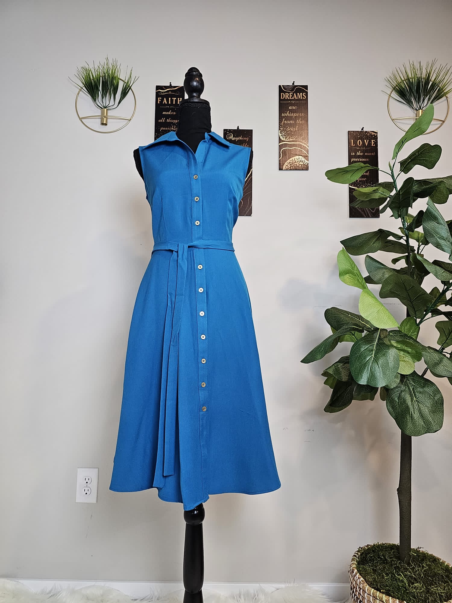 Button Down BLUE DRESS | Side Pockets - BIGSTYLZ