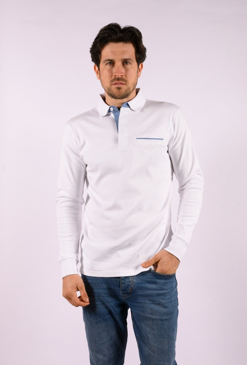 White Modoc Polo Long Sleeve Shirt - BIGSTYLZ