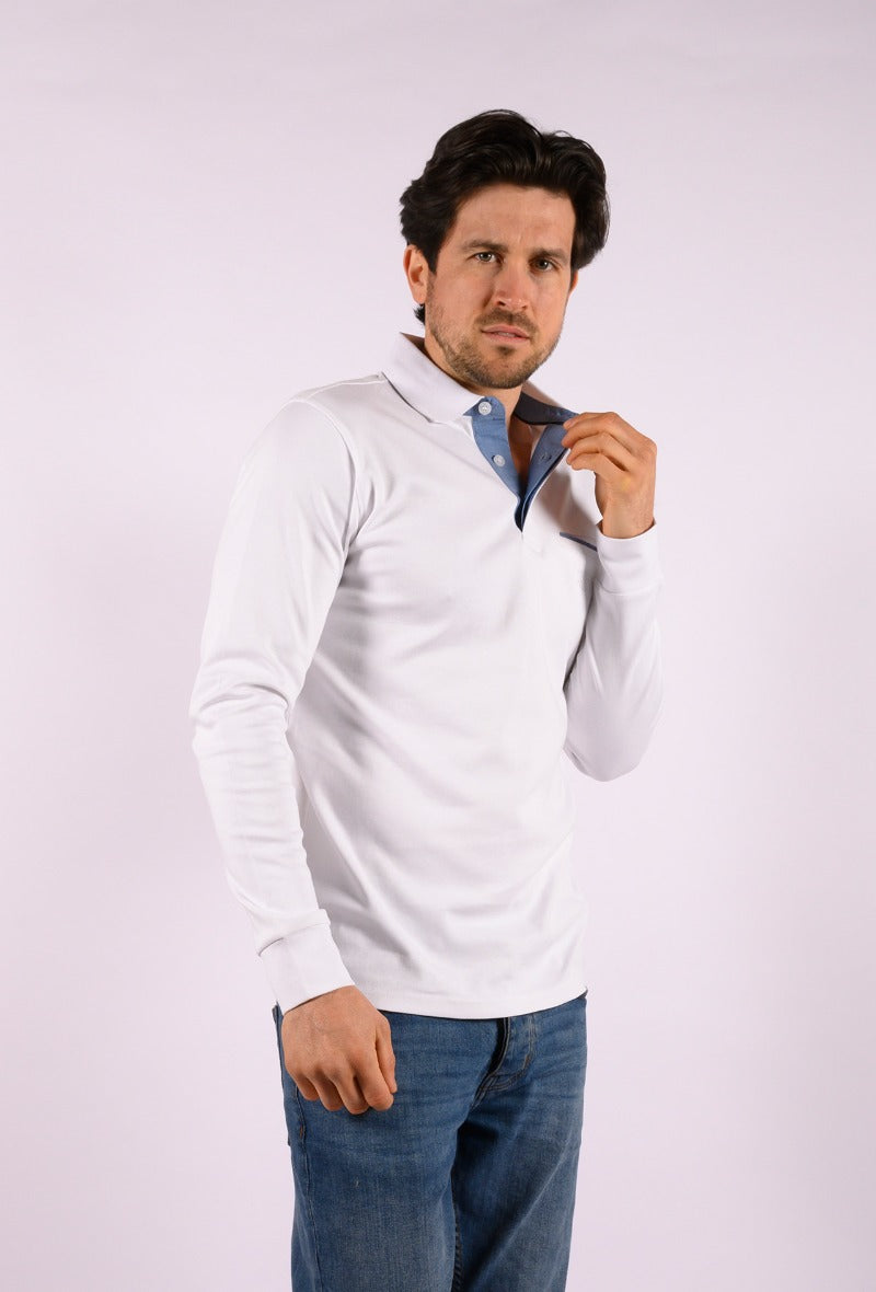 White Modoc Polo Long Sleeve Shirt - BIGSTYLZ