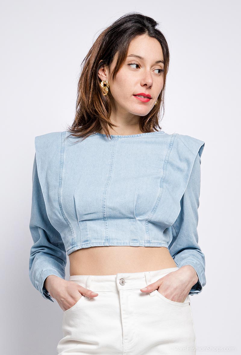 Demin Crop Top | Blouse - BIGSTYLZ